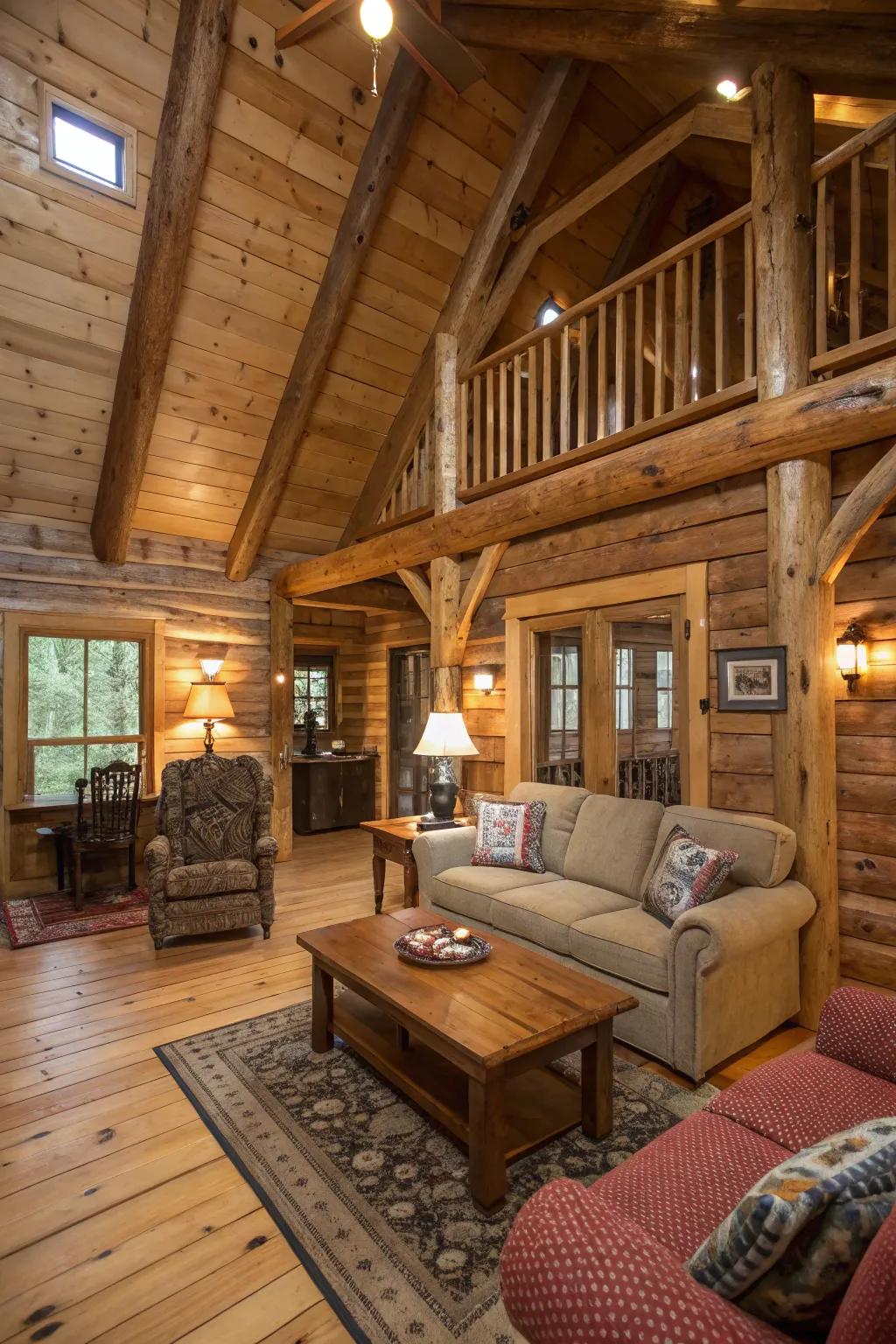 Natural wood features bring a snug, countryside sensation to this cabin.