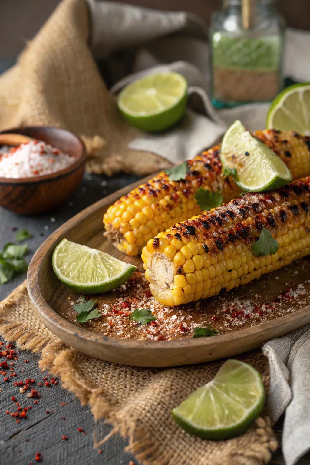 Grilled corn on the cob with an exciting twist of lime and chili.
