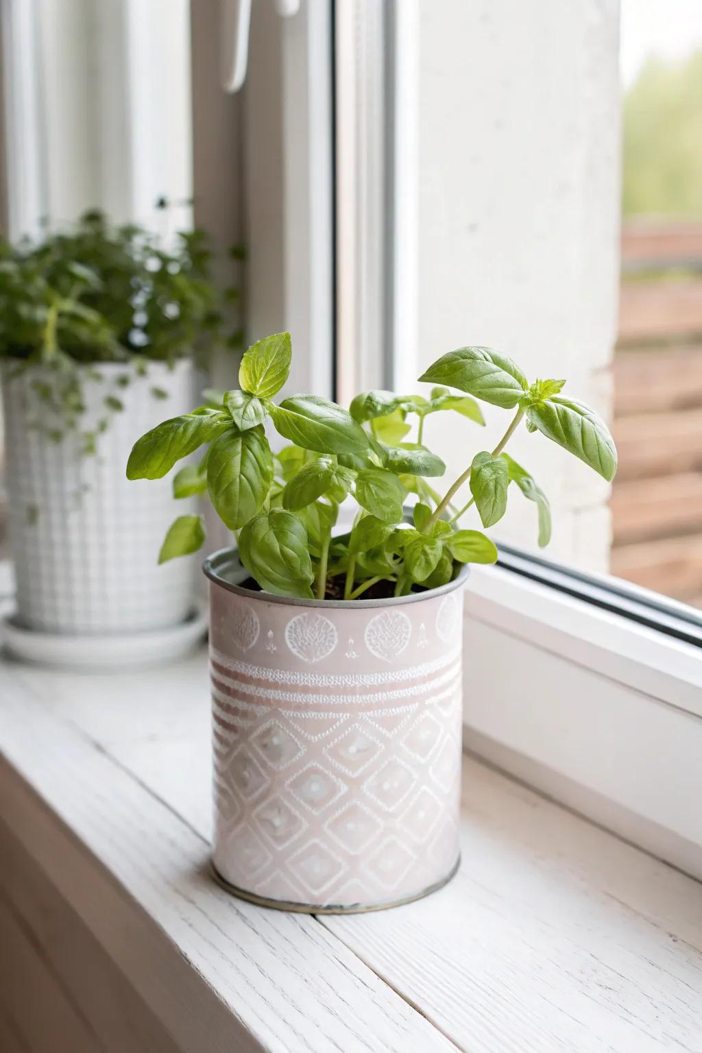Embrace simplicity and creativity with this charming tin can planter—an effortless touch of green for your kitchen.