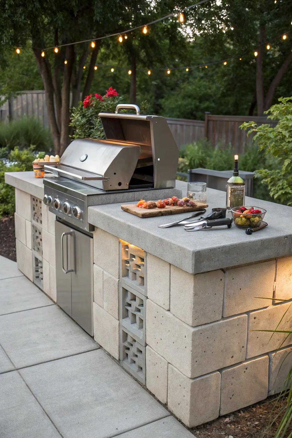 Elevate your grill game with a stylish cinder block station featuring a sleek countertop.
