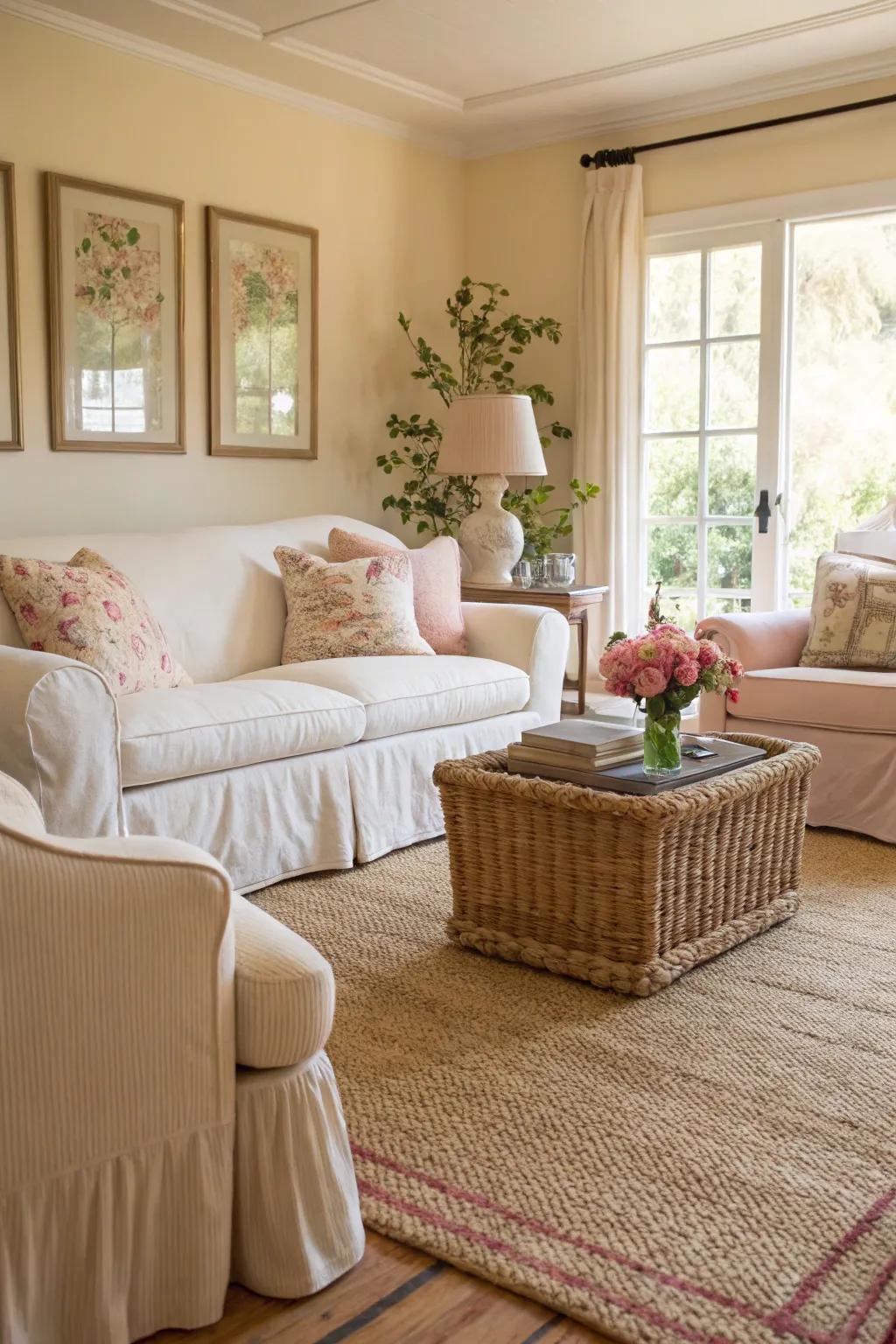 Organic textures introduce warmth to a coastal setting.