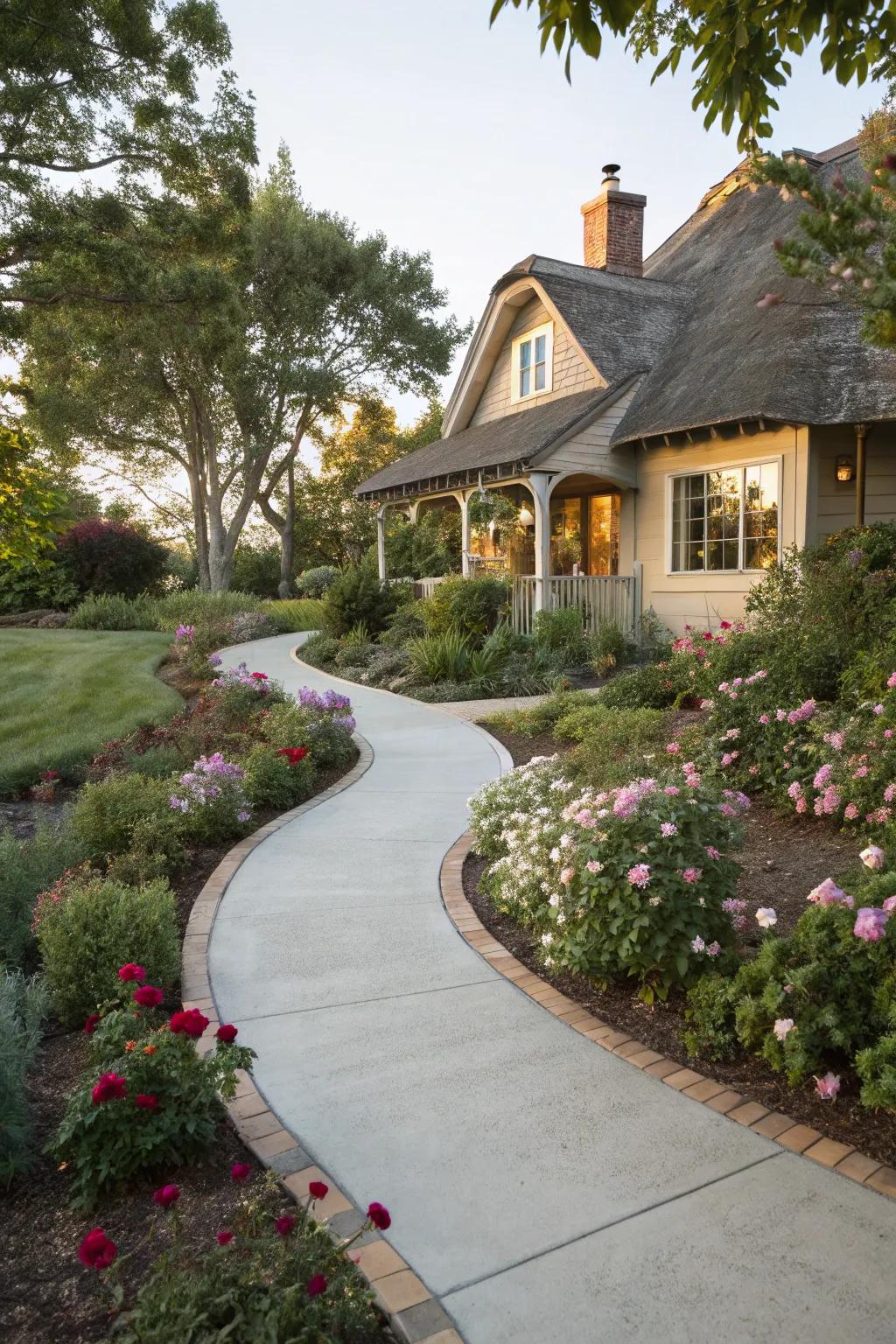 Curved walkways add a natural feel to your entrance.