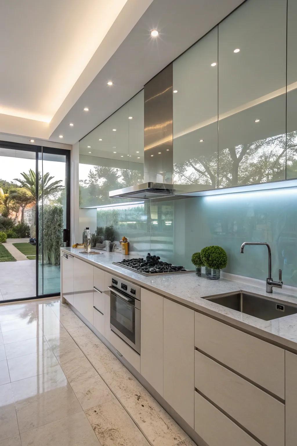 Glass backsplashes imbue your kitchen with a modern and bright atmosphere.