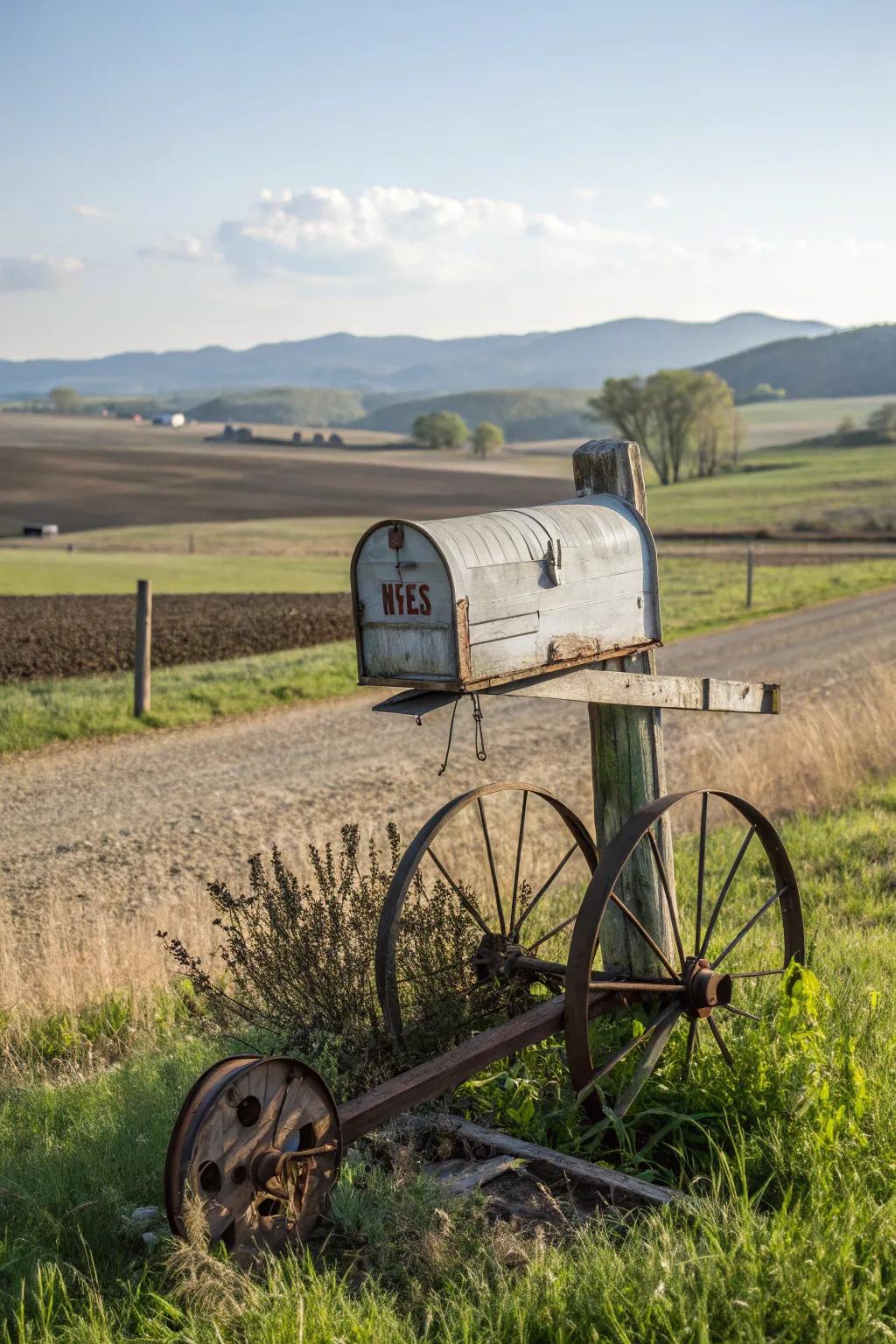 Reusing farm relics infuses a historical depth into your mailbox design.