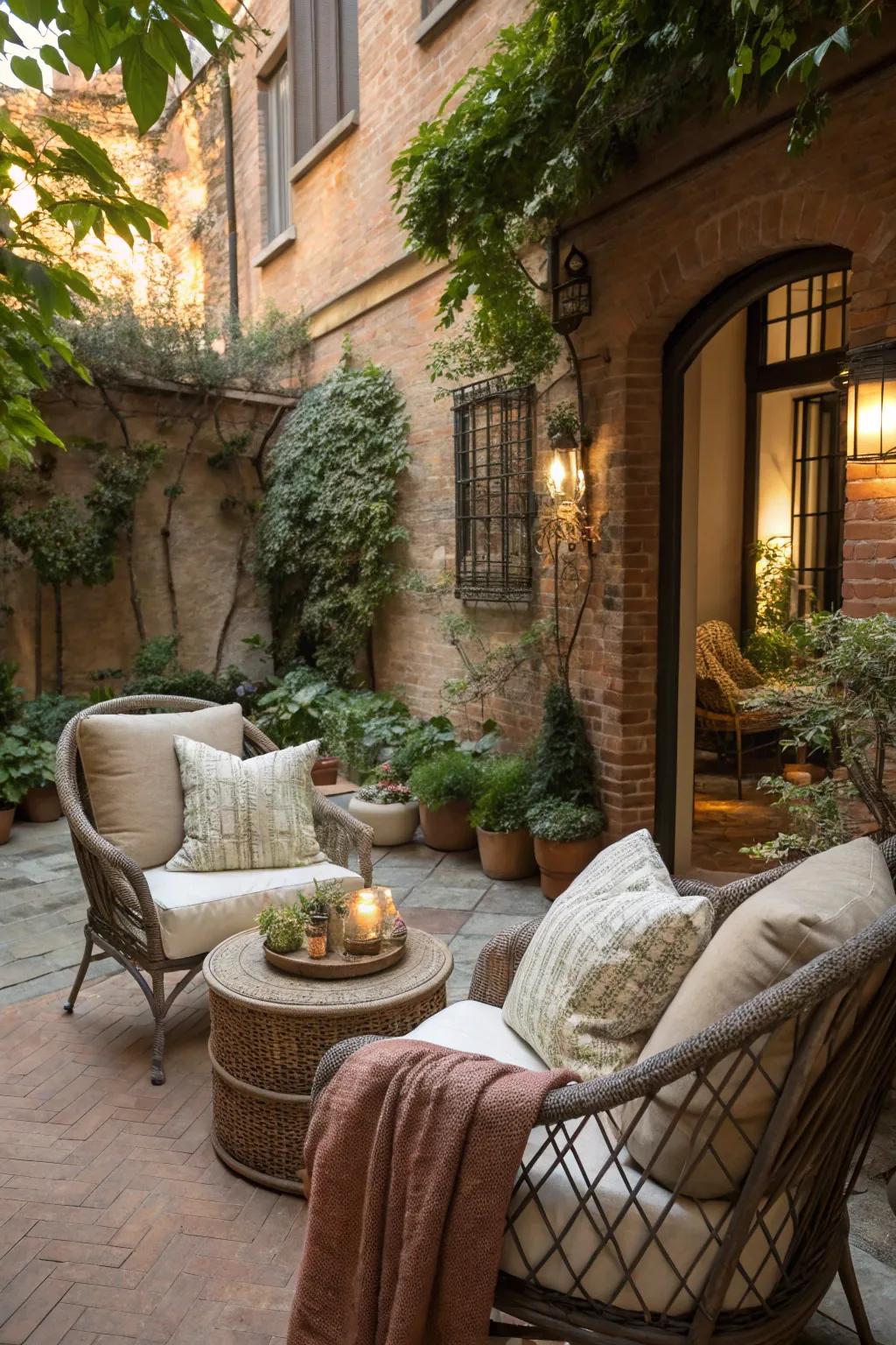 A cozy seating area invites you to relax and enjoy your courtyard.