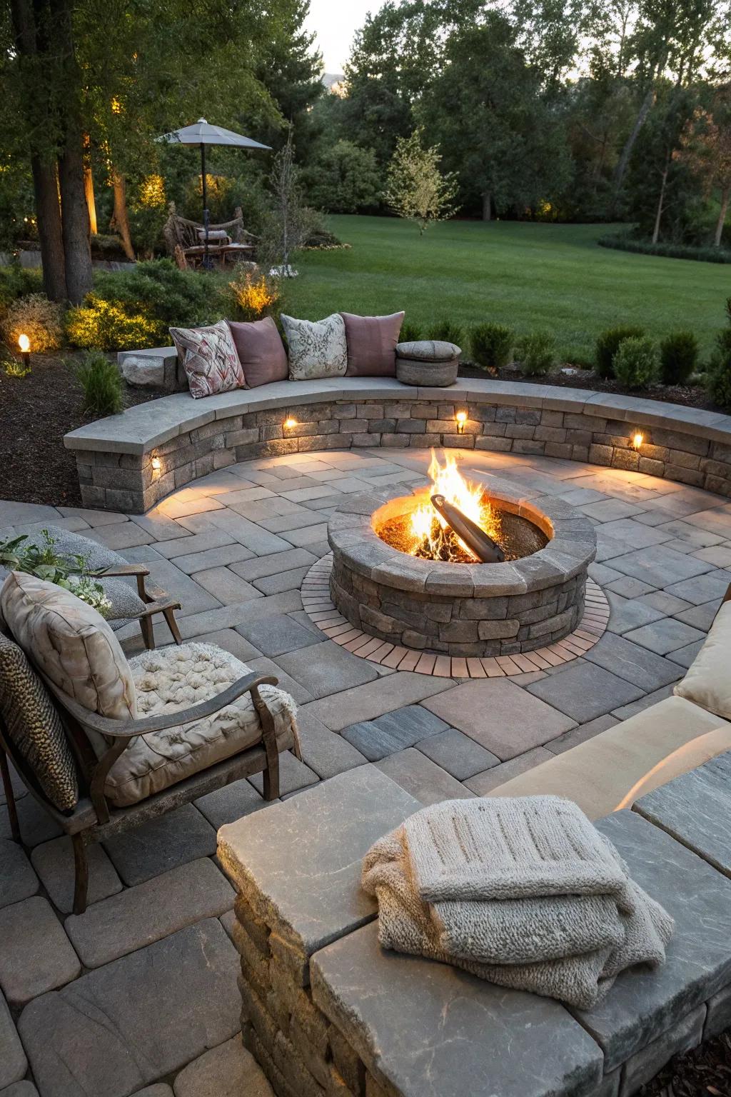Install a fire pit in your courtyard for an inviting and cozy ambiance.