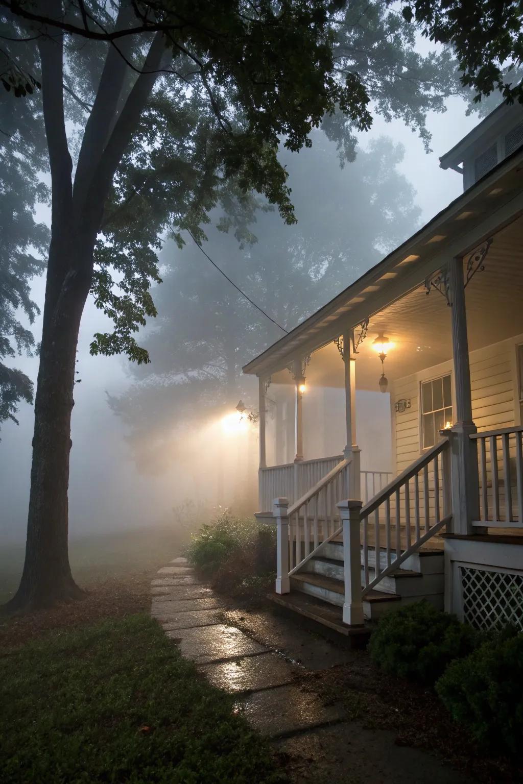 Instant Halloween mystery is achieved with a foggy entrance.