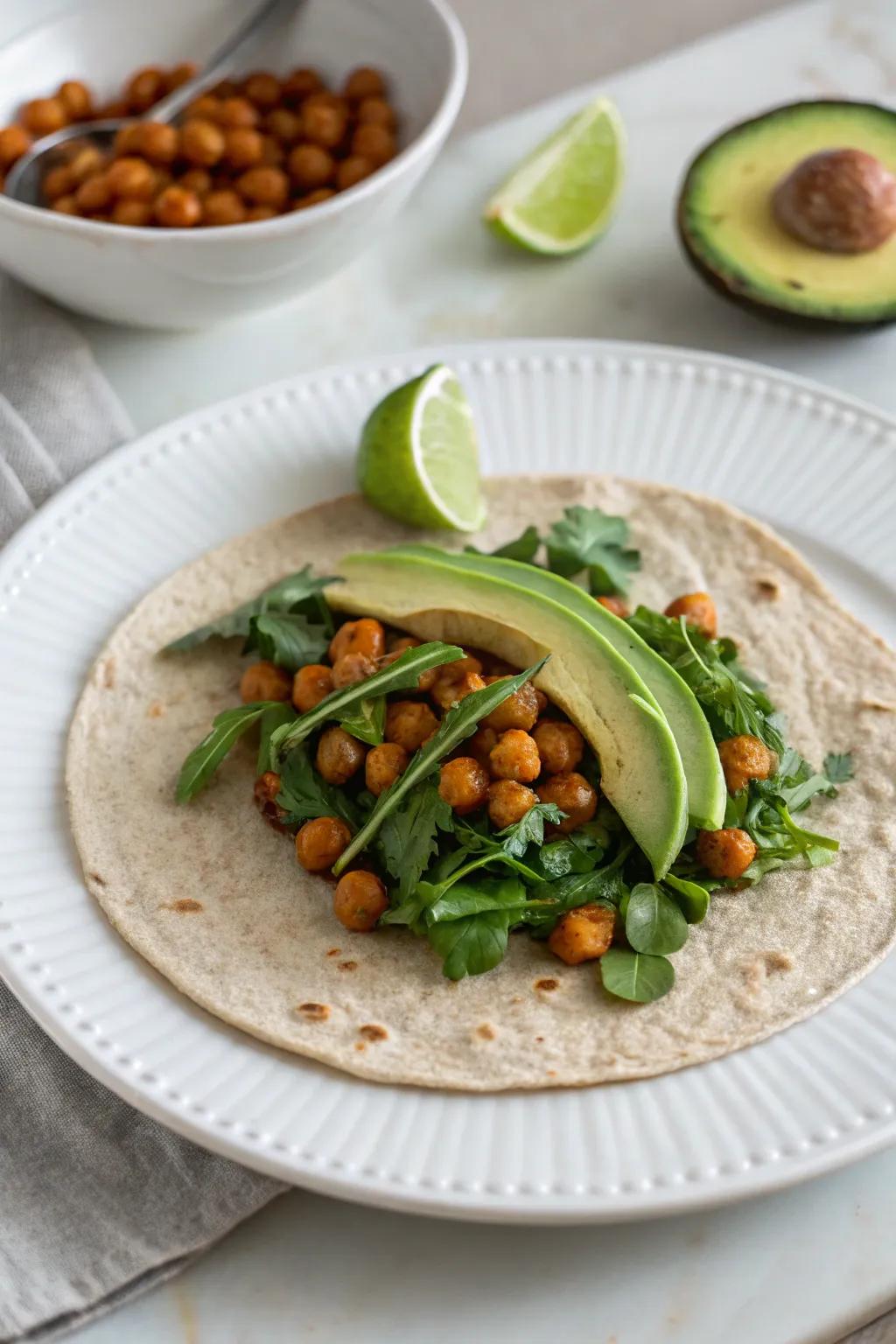 A creamy and crunchy chickpea and avocado wrap.