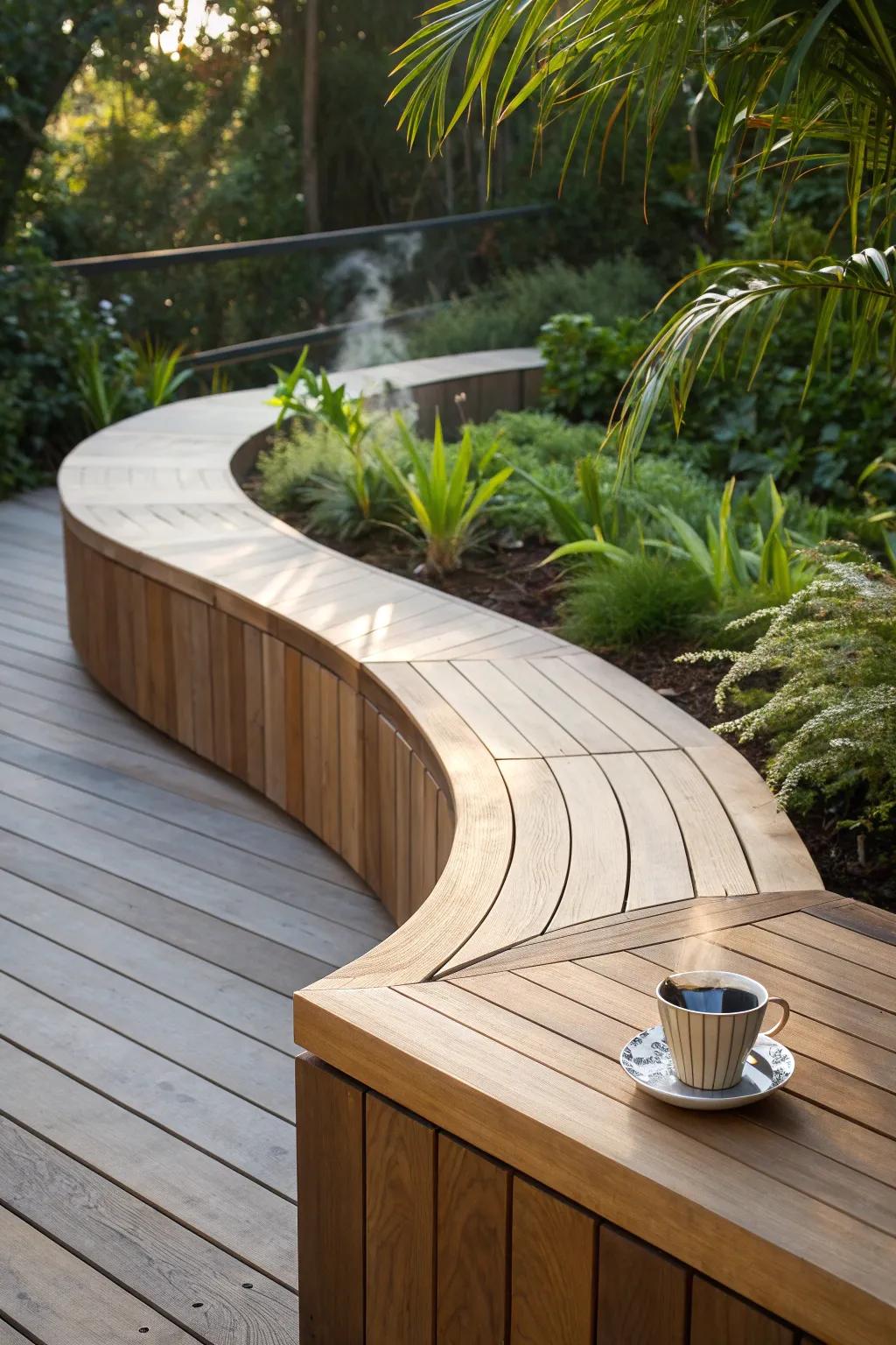 Elevate your deck with handcrafted built-in benches – where style meets comfort.