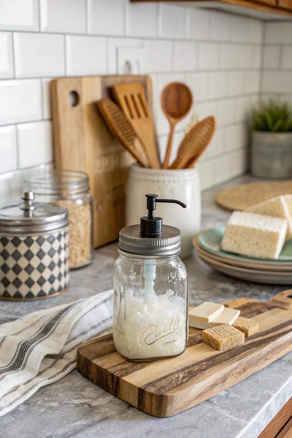 Rustic mason jars bring vintage charm to any kitchen.