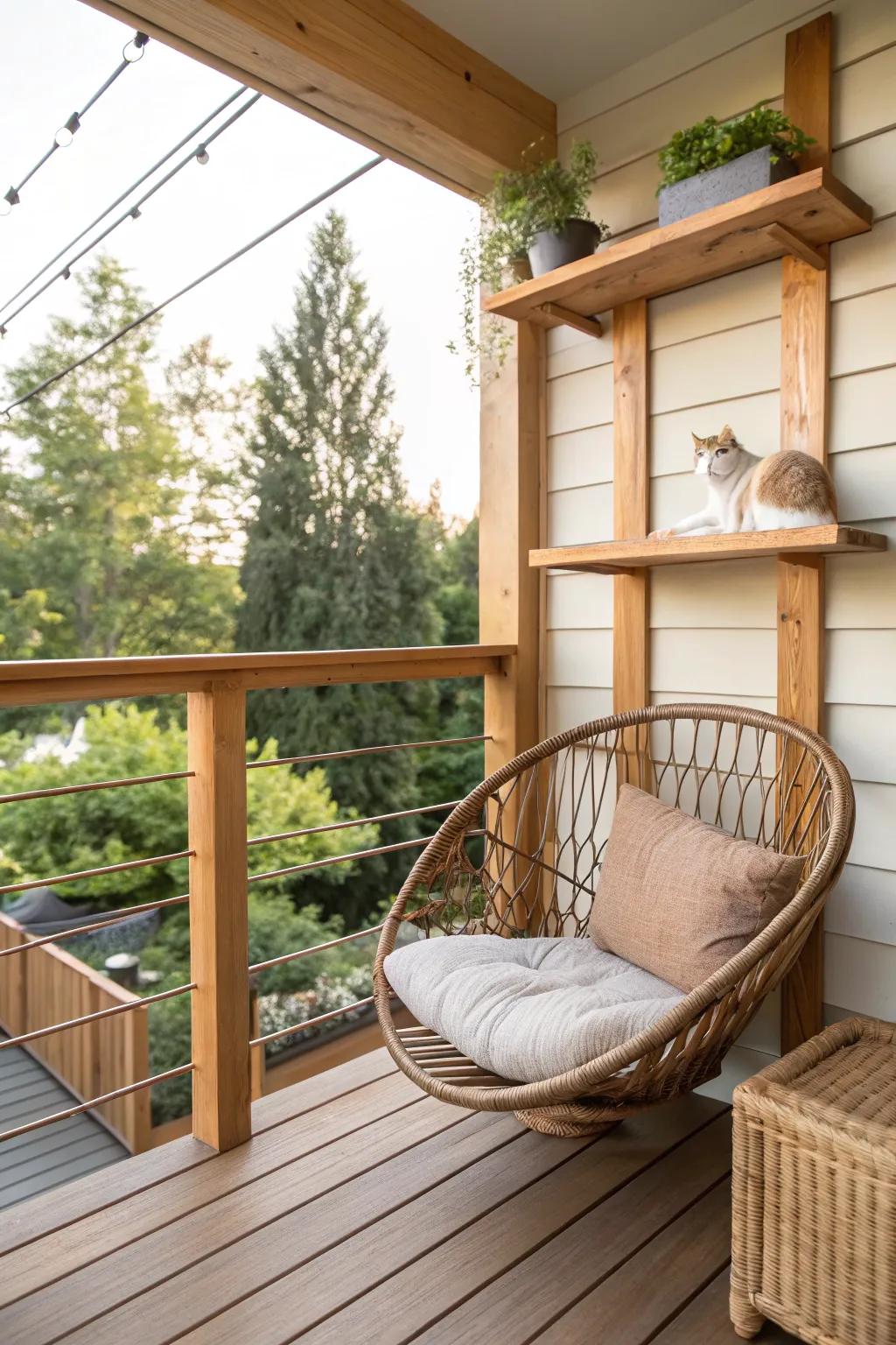 Transform your deck into a serene sanctuary for you and your feline friend. #CatioIdeas #ScandiBoho