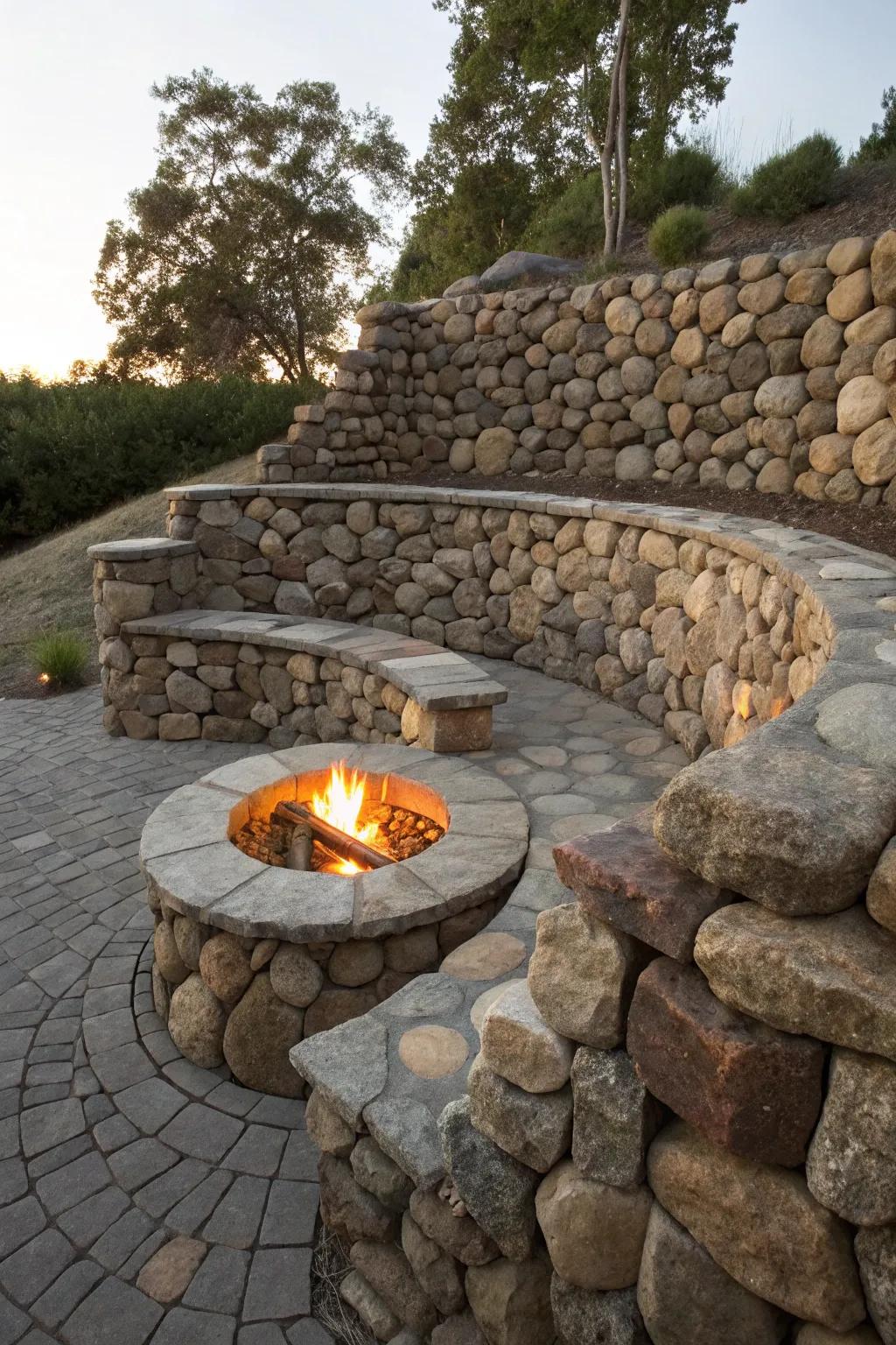 Craft the perfect gathering spot with a stunning circular stone wall around your fire pit. #DIYFirePit #Craftsmanship
