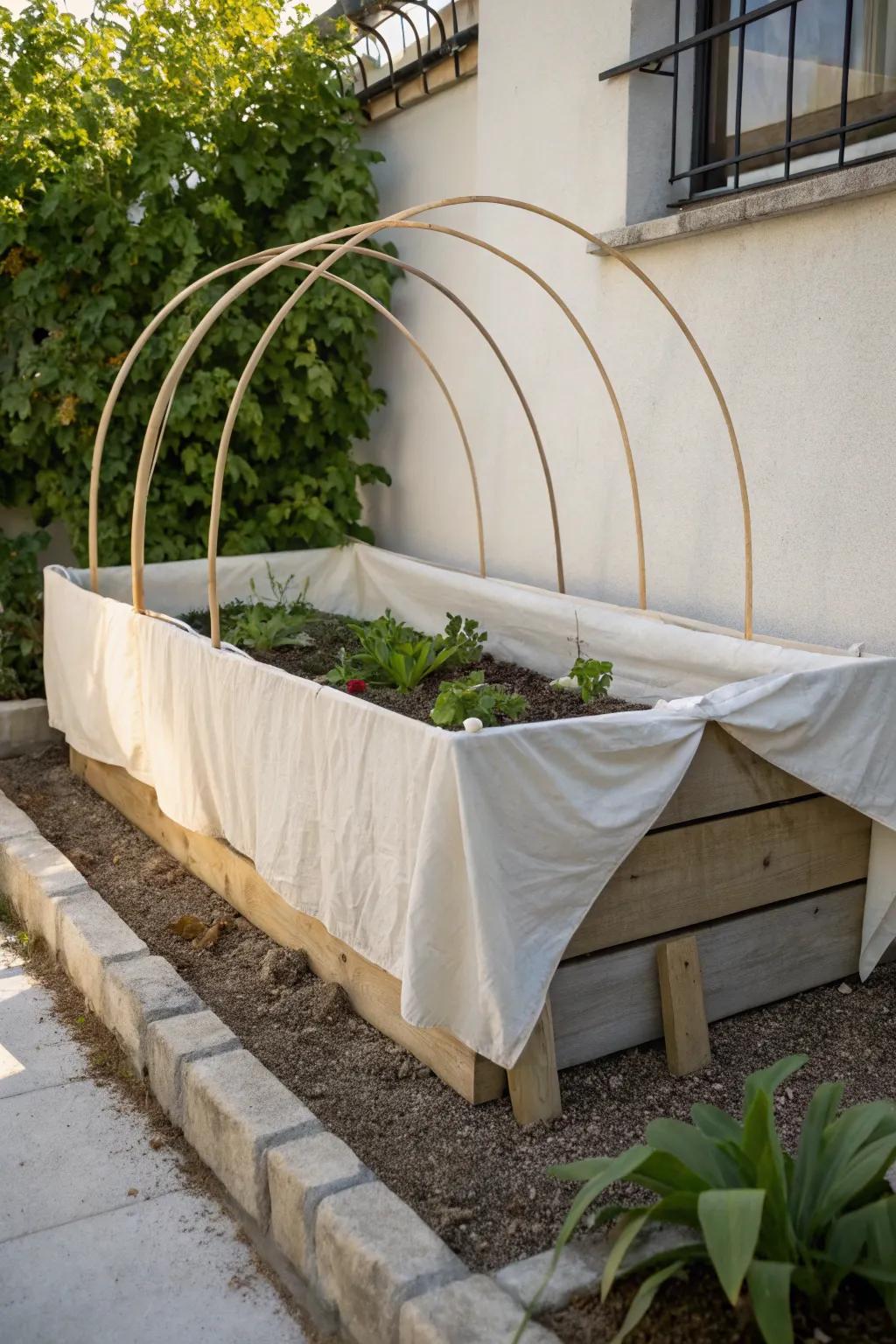 Embrace the chill with style: a cozy, crafted frost cover for your raised garden bed.