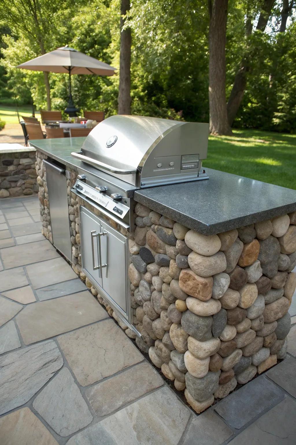 Elevate your outdoor space with a stunning stone countertop grill station—where functionality meets artistry.