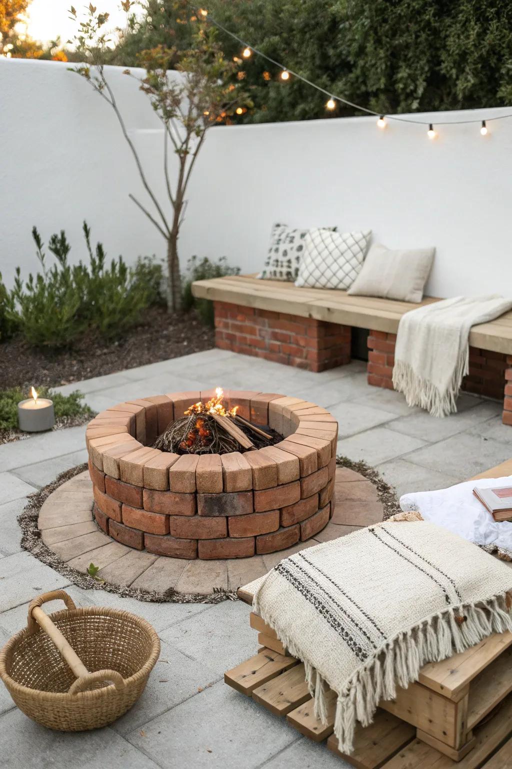 Gather around this charming DIY fire pit for cozy evenings under the stars. 🌿🔥 #DIYPatio #ScandiBoho
