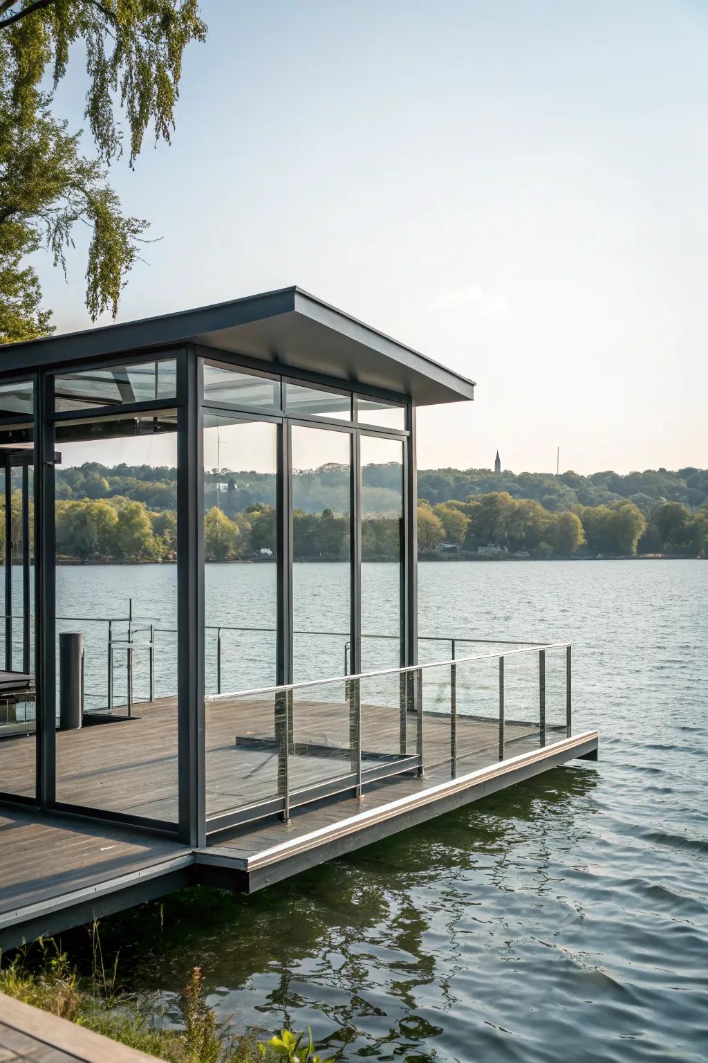 The sleek elegance of a minimalist gazebo harmonizes with the surrounding natural beauty.
