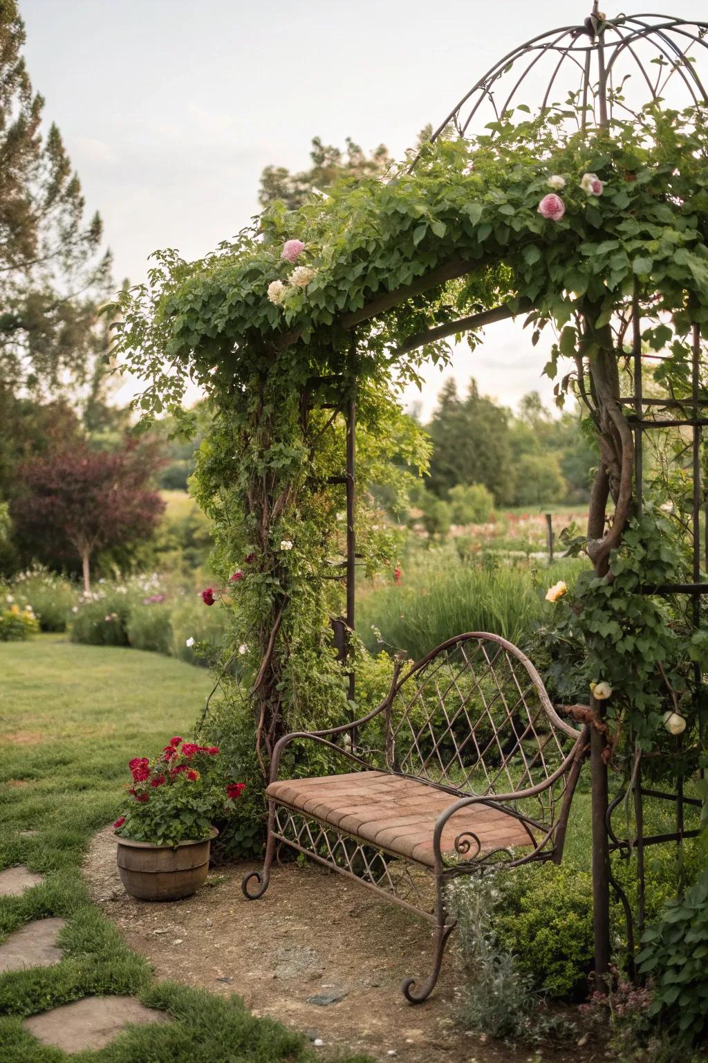 A nature-inspired seating area promises calm moments in the garden.