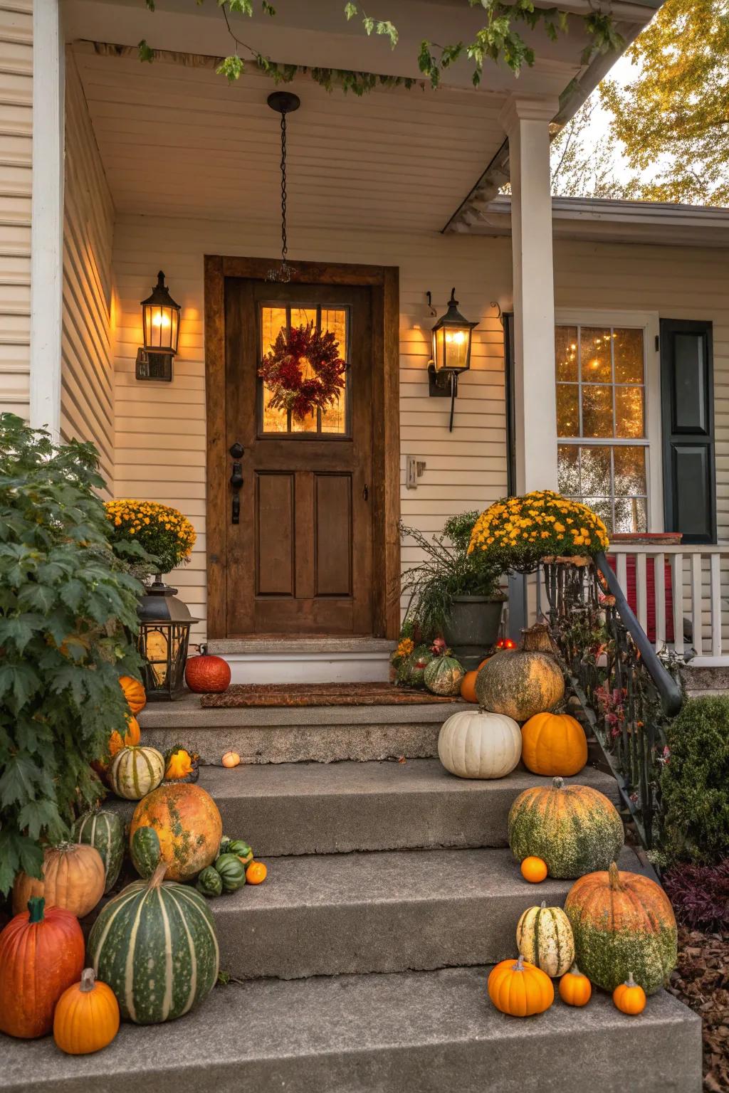 Create charming pumpkin displays for a festive touch.