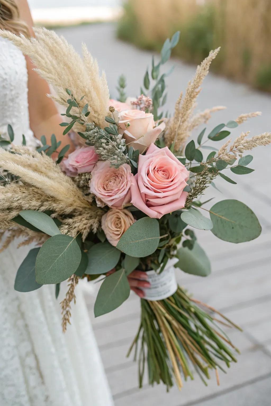 Wheat and pampas grass offer a rustic charm perfect for autumnal aesthetics.