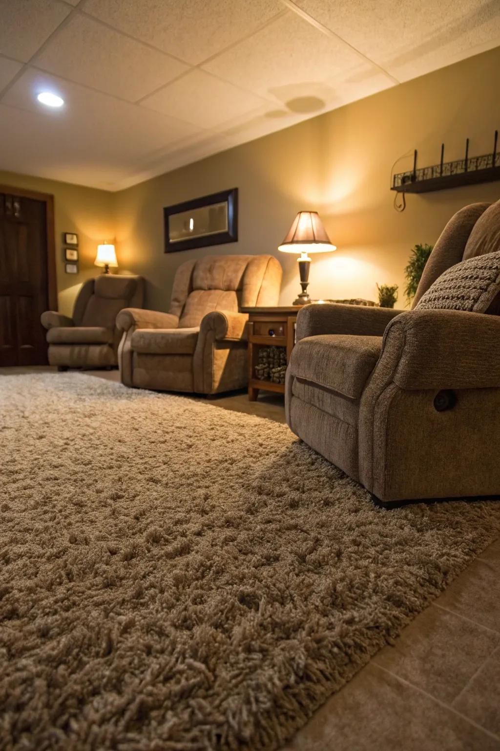 Textured carpets bring warmth and a tactile experience to the room.