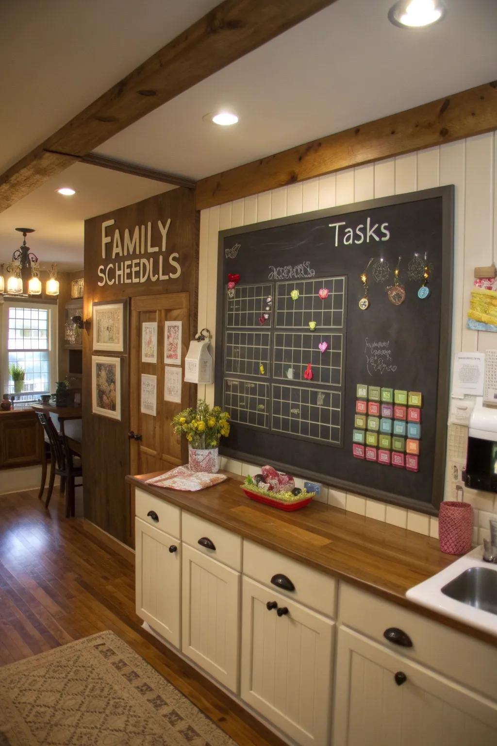A magnetic board turns scheduling into a family game.