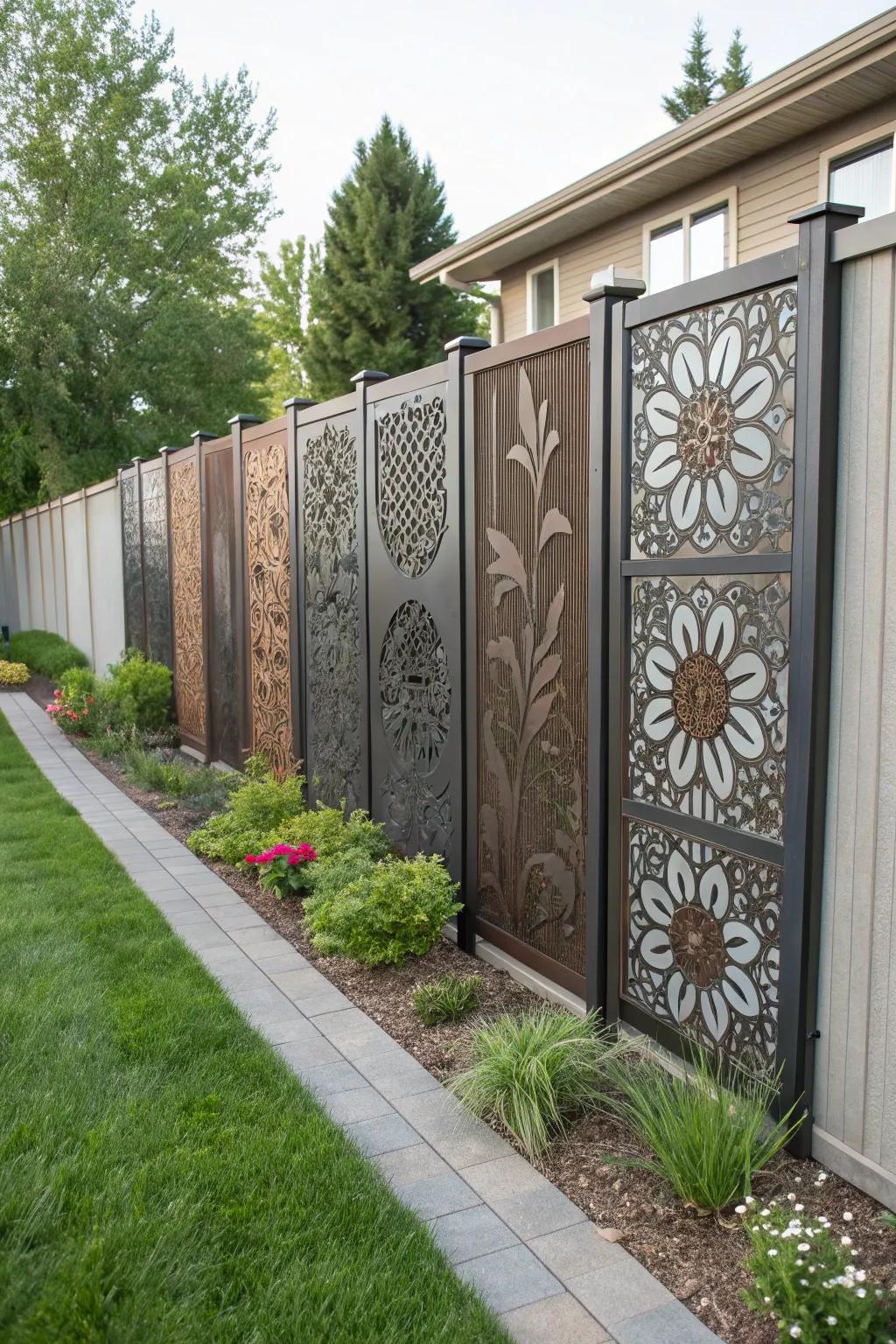 Metallic boards infuse a sense of artistry and sophistication into your fence.