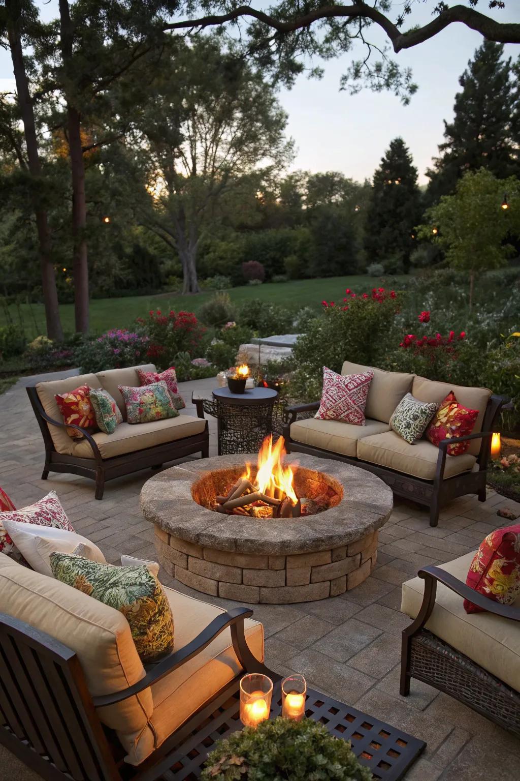 Soft cushioned seating brings both comfort and flair to your fire pit gatherings.