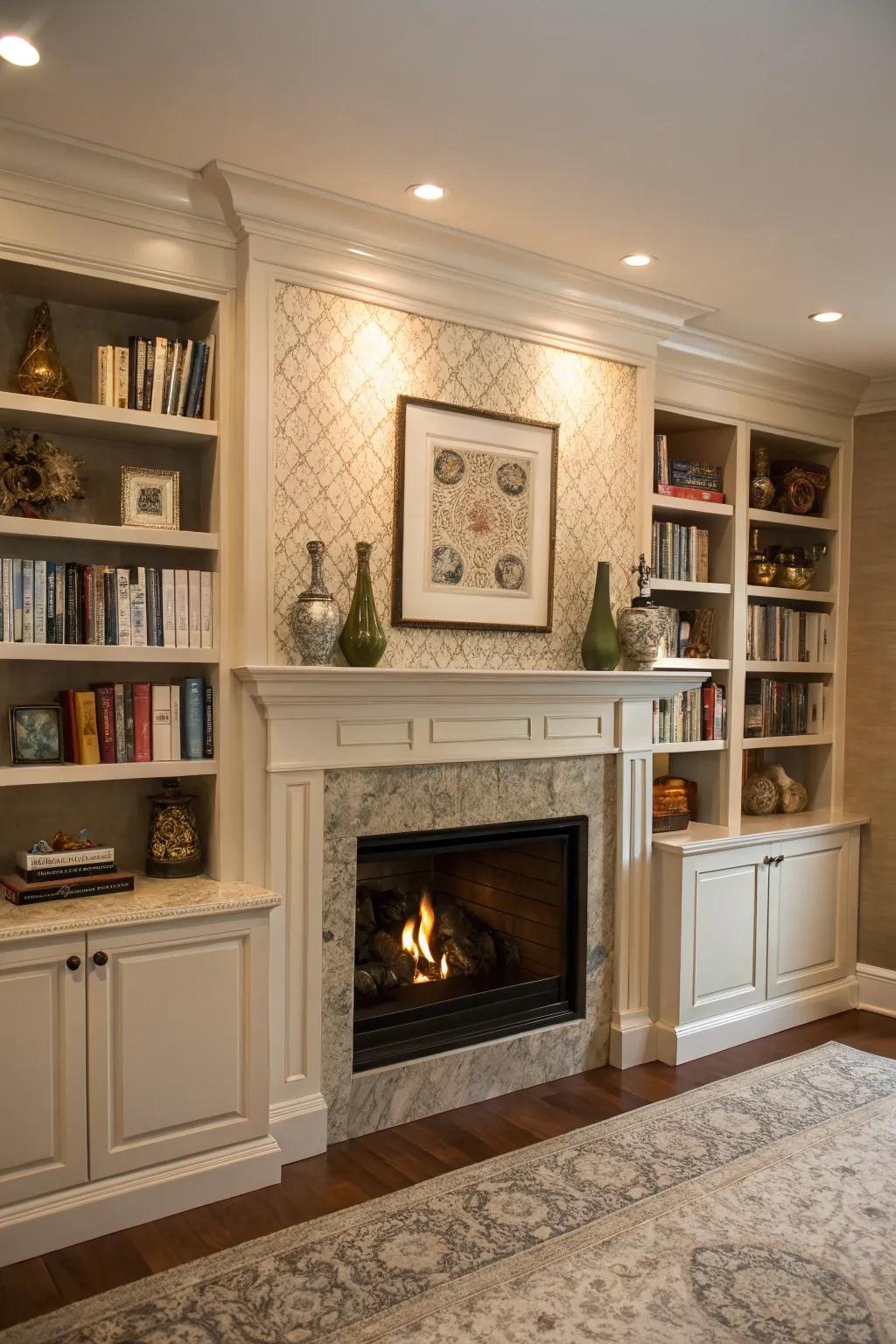Built-in shelves create a smooth and elegant look.
