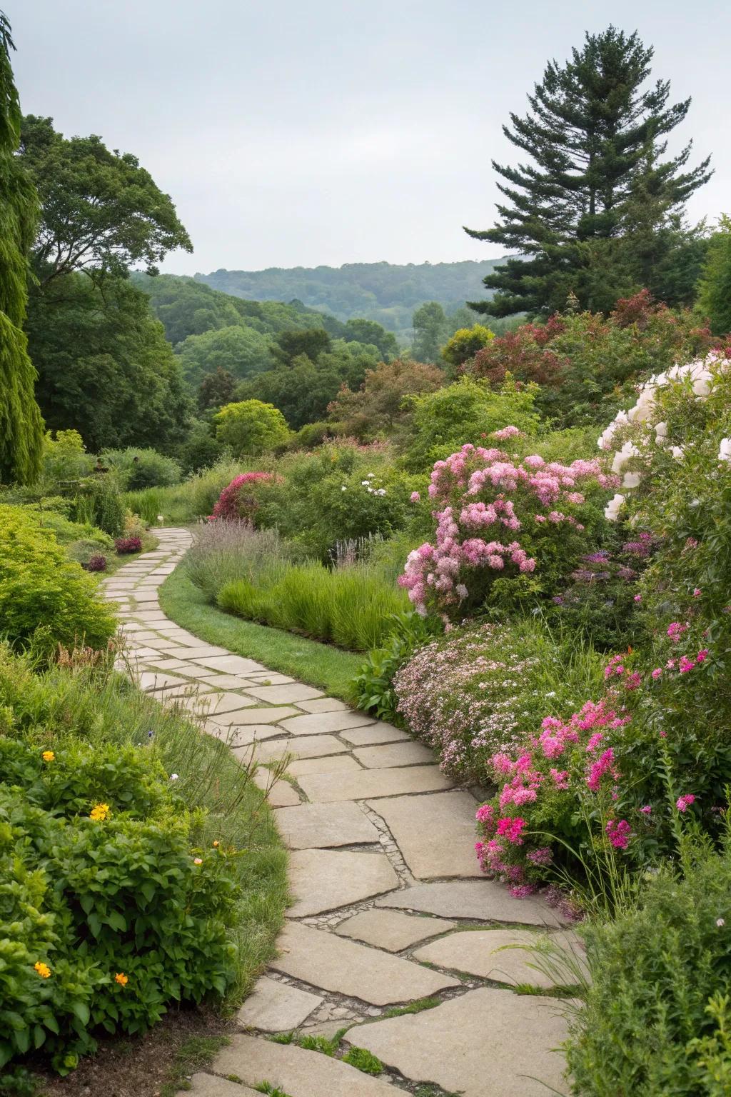 Flagstone edging adds character to garden pathways.