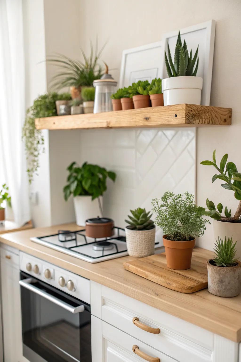 Elevate your kitchen with a green oasis: simplicity meets natural beauty.