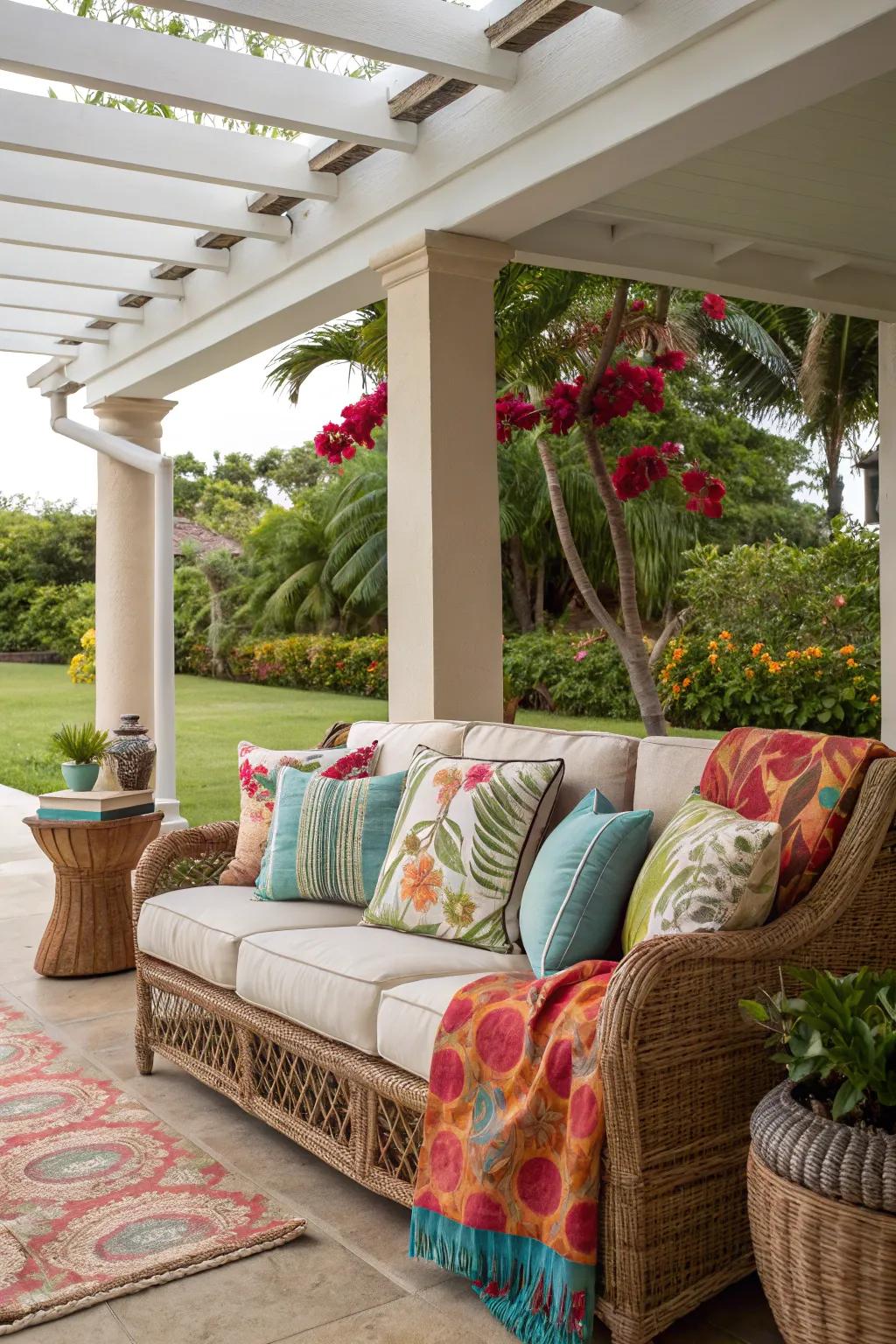 Infuse your lanai with personality using vibrant textiles.