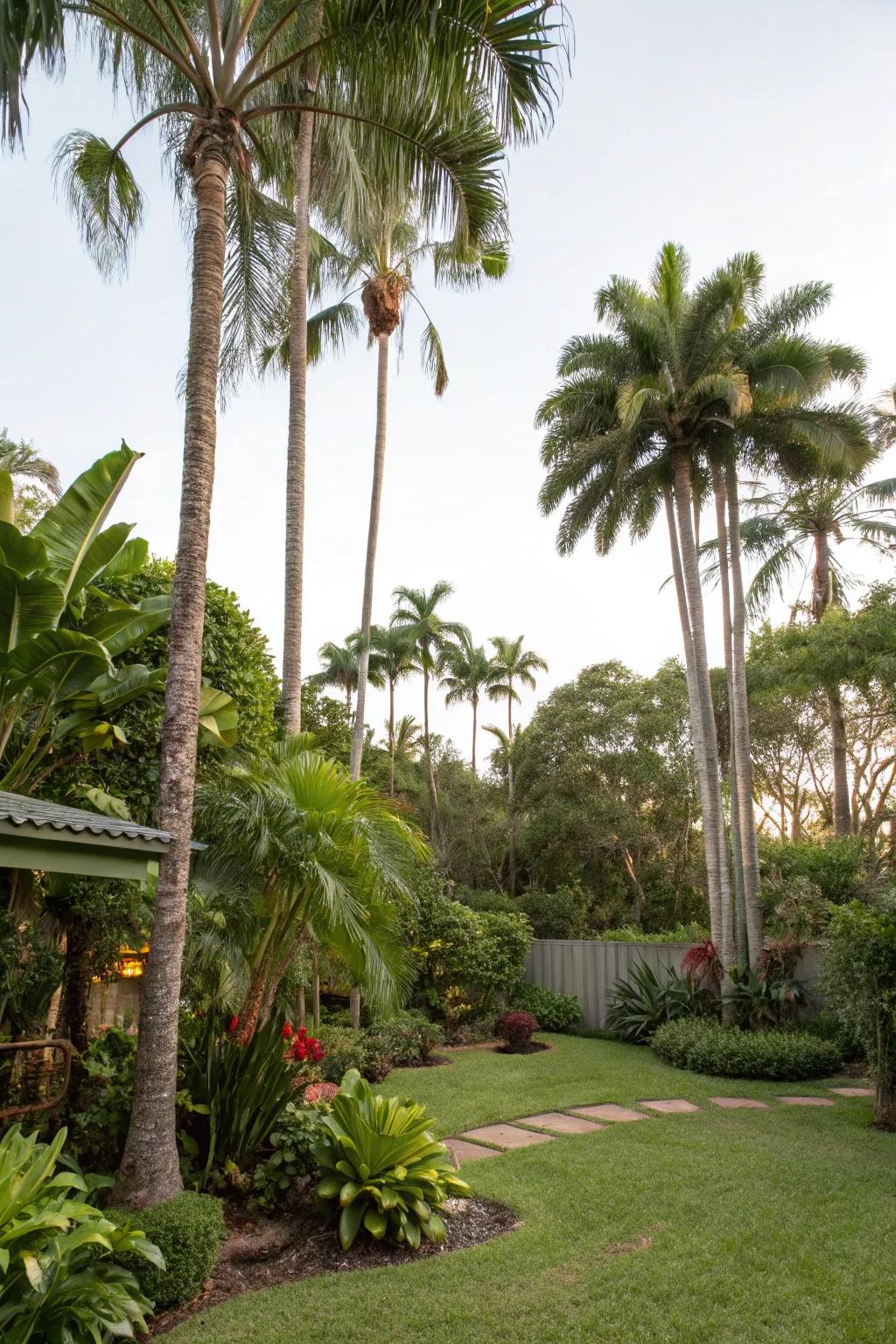 Palm trees set the stage for a serene tropical escape in your backyard.