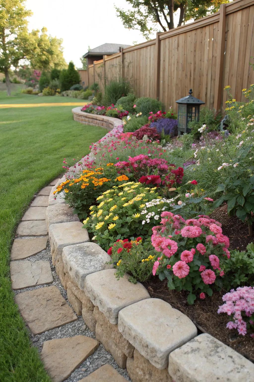 Timeless stone edging imbues elegance into any flower bed.