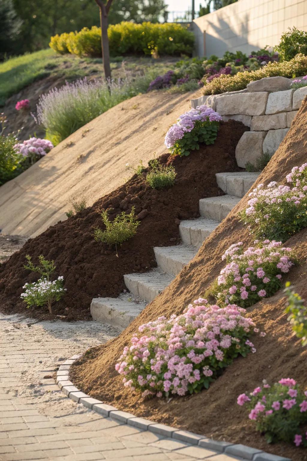 Master the art of natural drainage with elegant soil layering techniques.