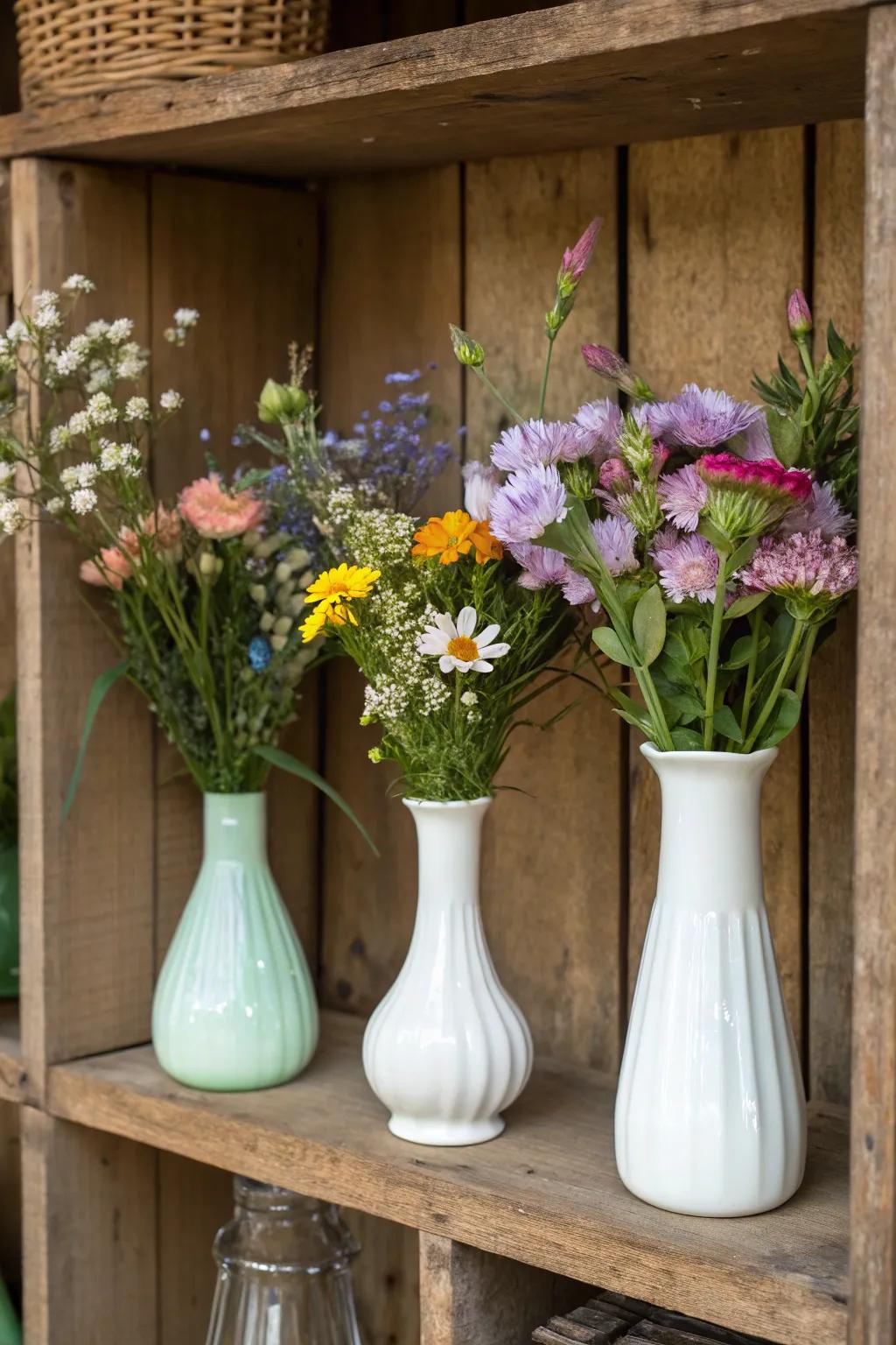 Create timeless elegance with DIY milk glass vases for your flowers.