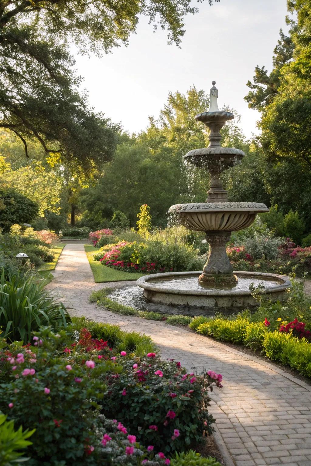 Tiered fountains create a captivating and elegant water feature.