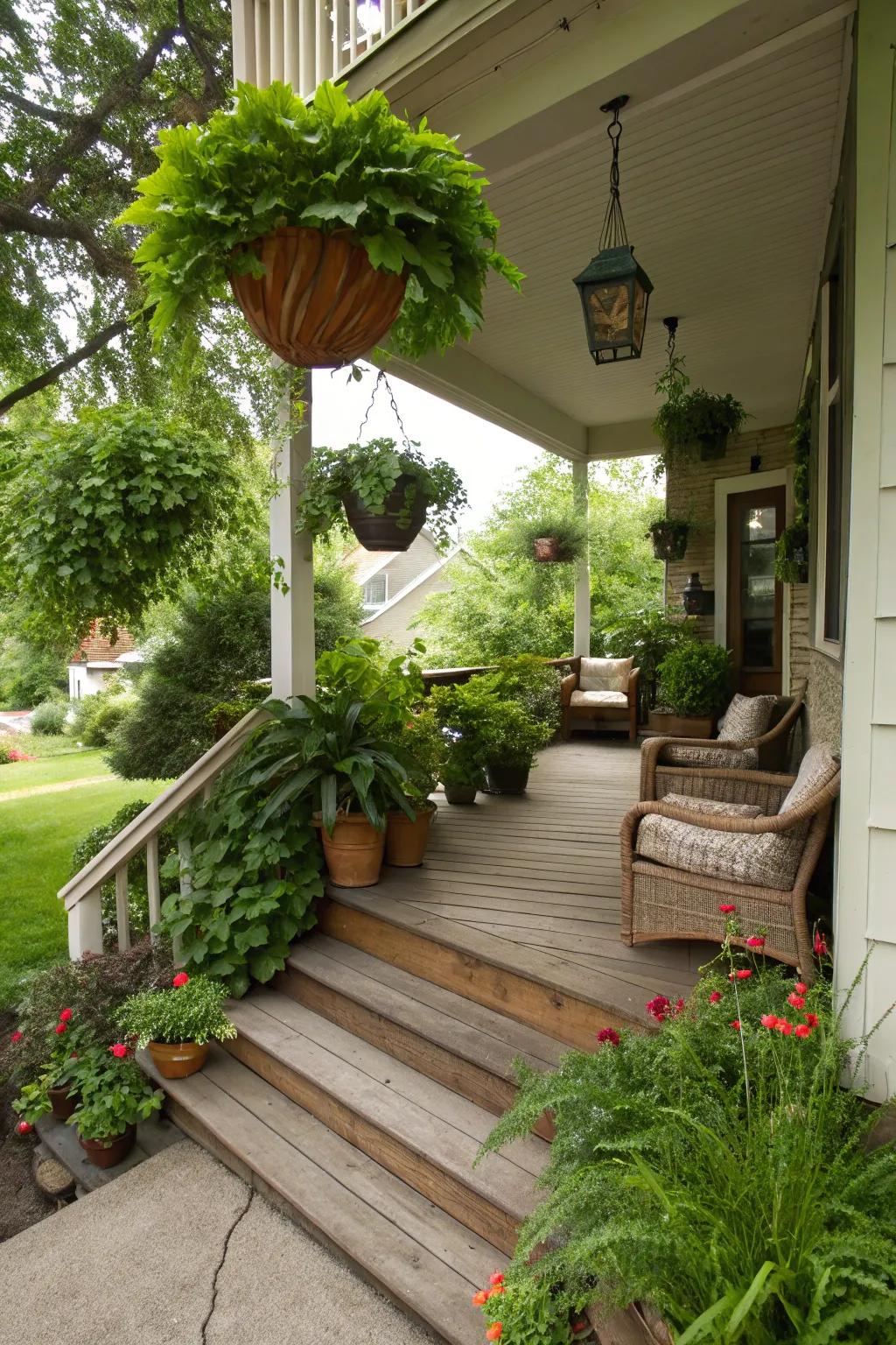Greenery adds natural charm to any porch.