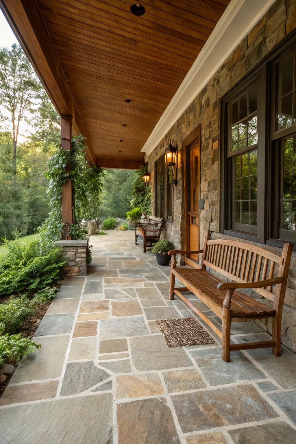 Pure stone slabs provide a countryside and ageless allure for your porch.