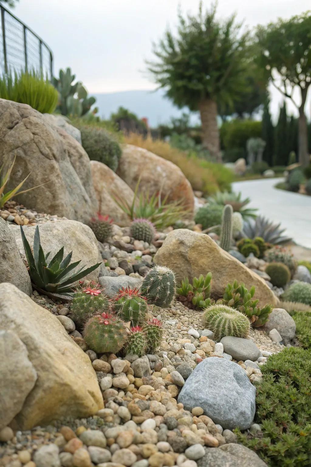 Rock features offer a harmonious and authentic setting for succulents.