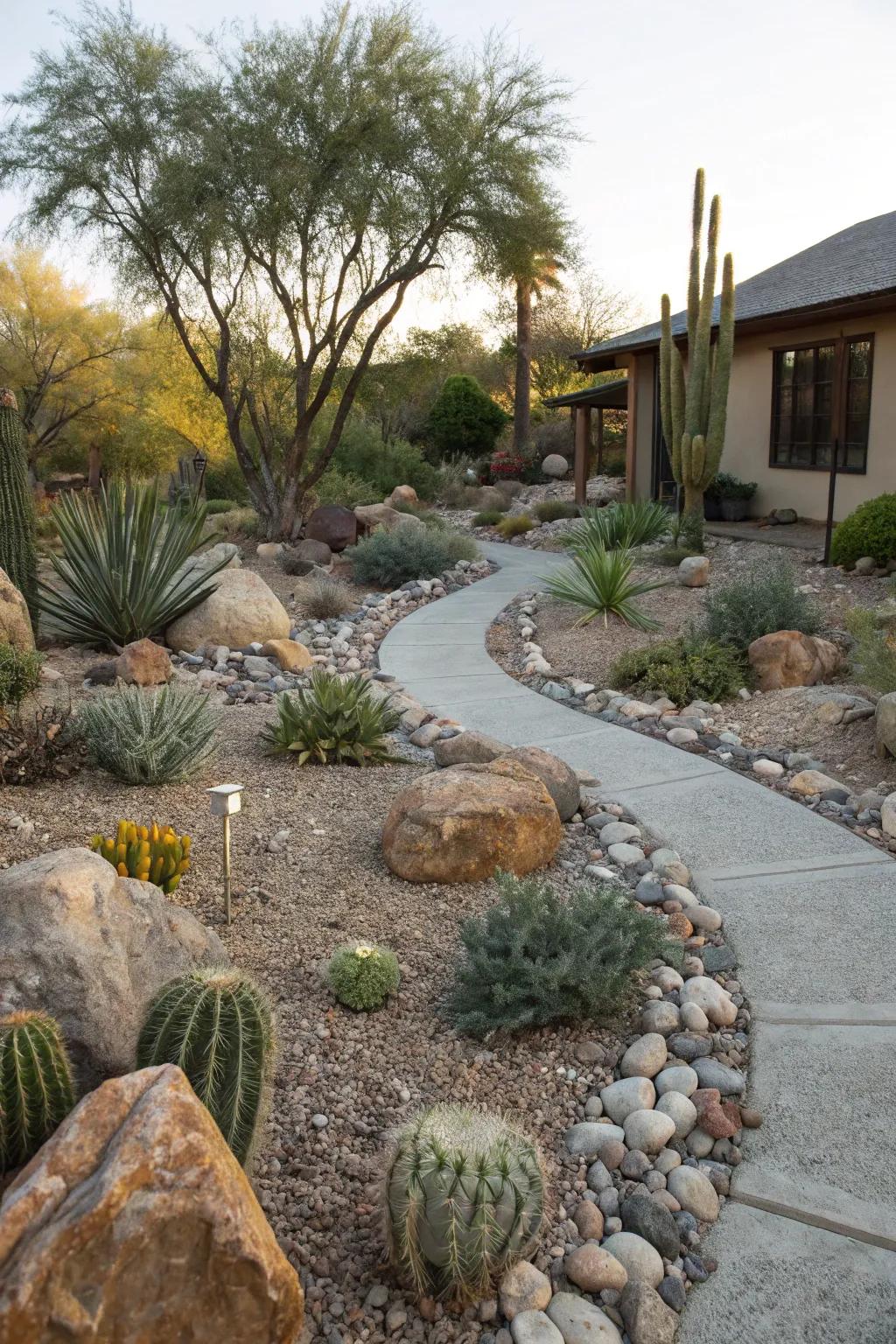 Tranquil rocky features and stone detailing in a Colorado xeriscape.