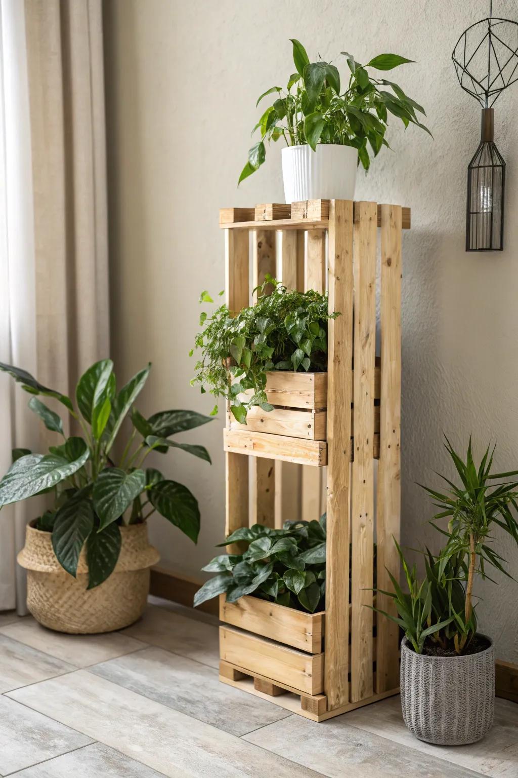Transform your space with a touch of nature and creativity—repurpose pallets into a chic plant stand!