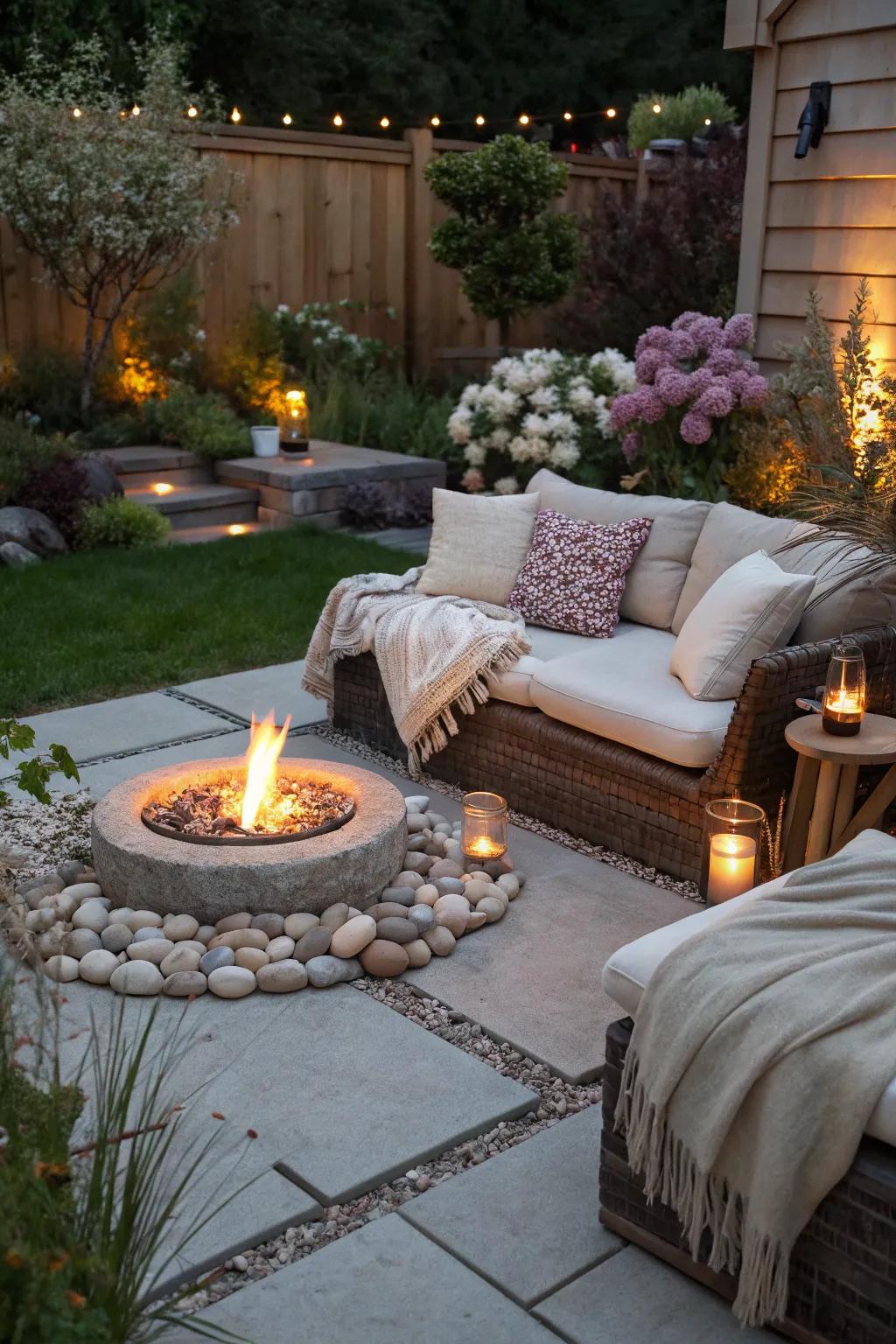 An attractive bonfire nook, the ideal spot for evening get-togethers.
