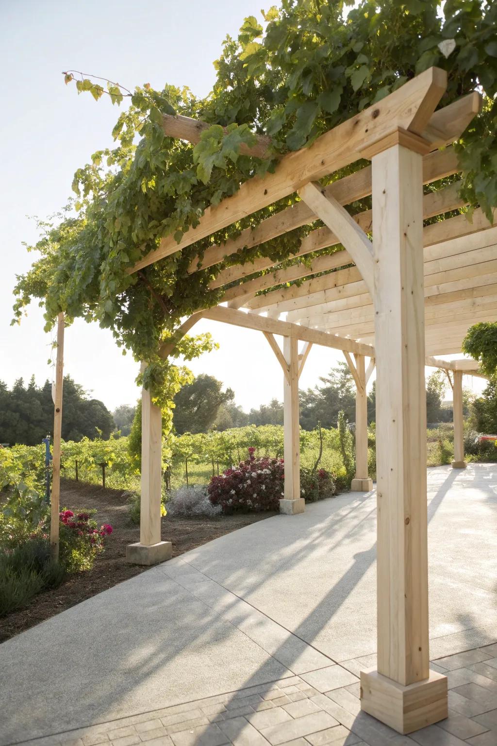 Embrace summer under a minimalist pergola-style arbor, where simplicity meets natural beauty.