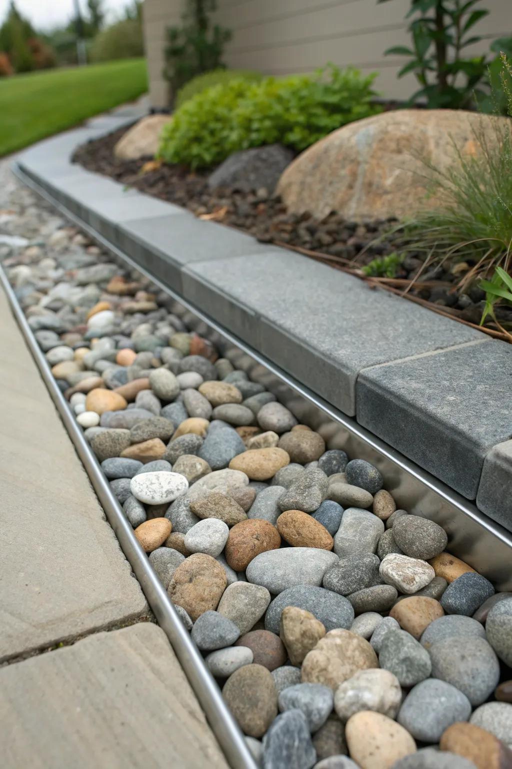 Elevate your drainage game with the perfect blend of gravel and pebbles for a stylish and functional finish.