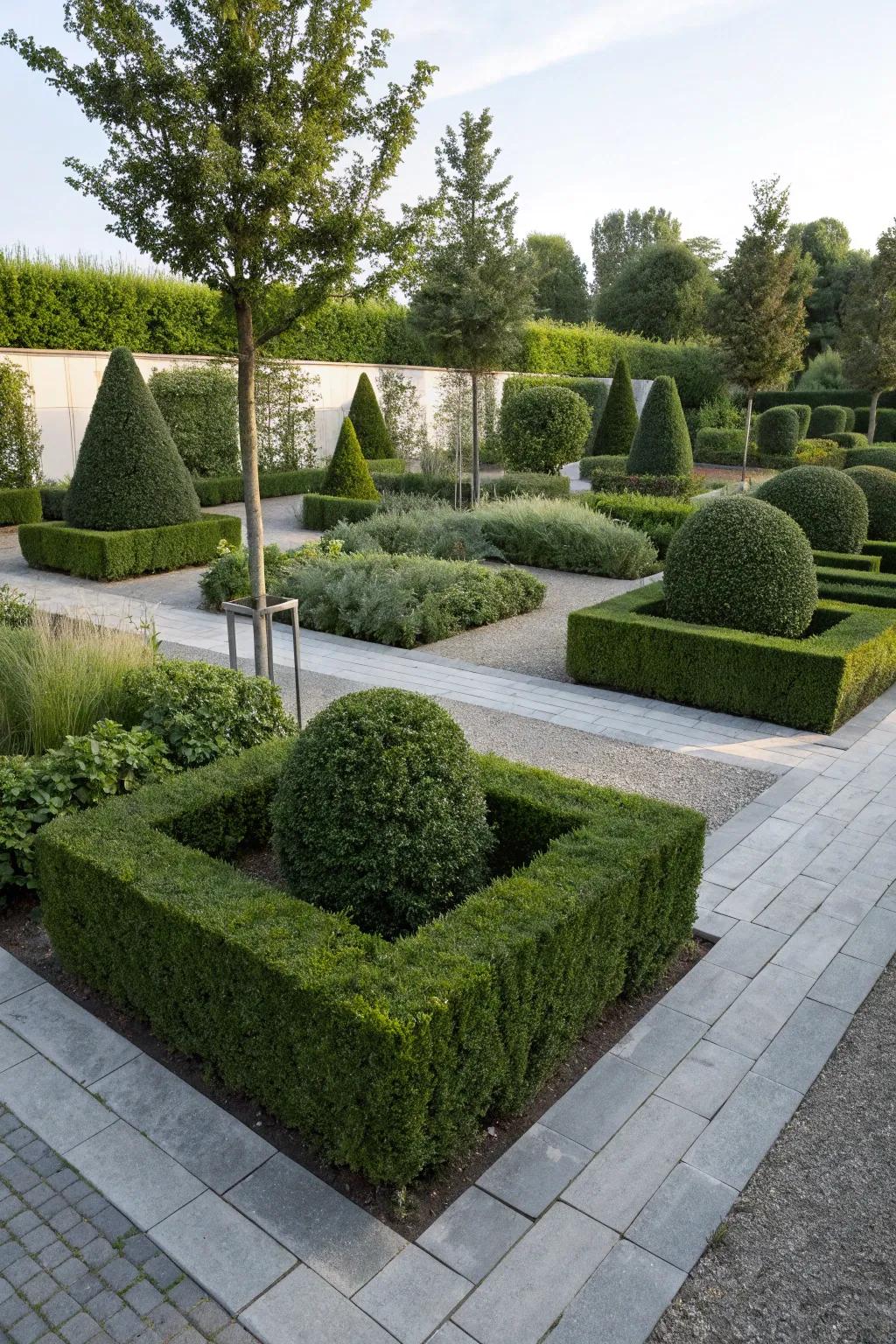Geometric topiary hedges for a modern aesthetic