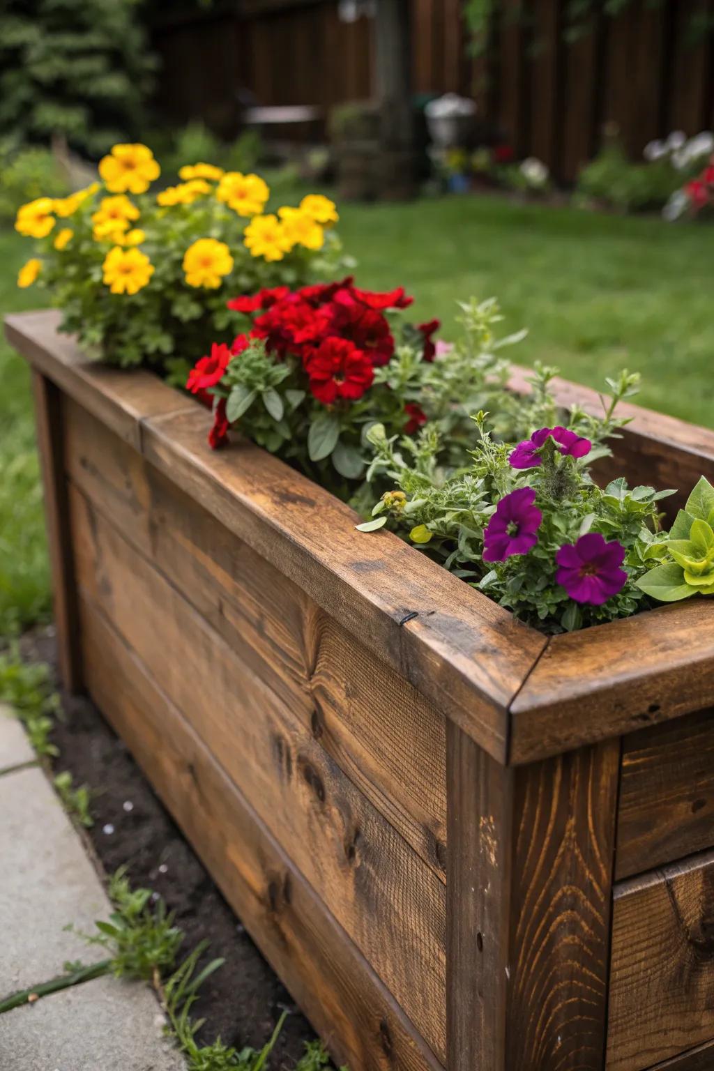 Elevate your backyard aesthetic with handcrafted wooden planters that add height and charm—perfect for hiding storm drains while showcasing your favorite blooms.
