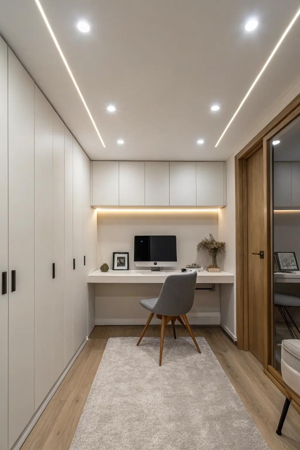Set lighting offers a smooth, contemporary solution for home office illumination.