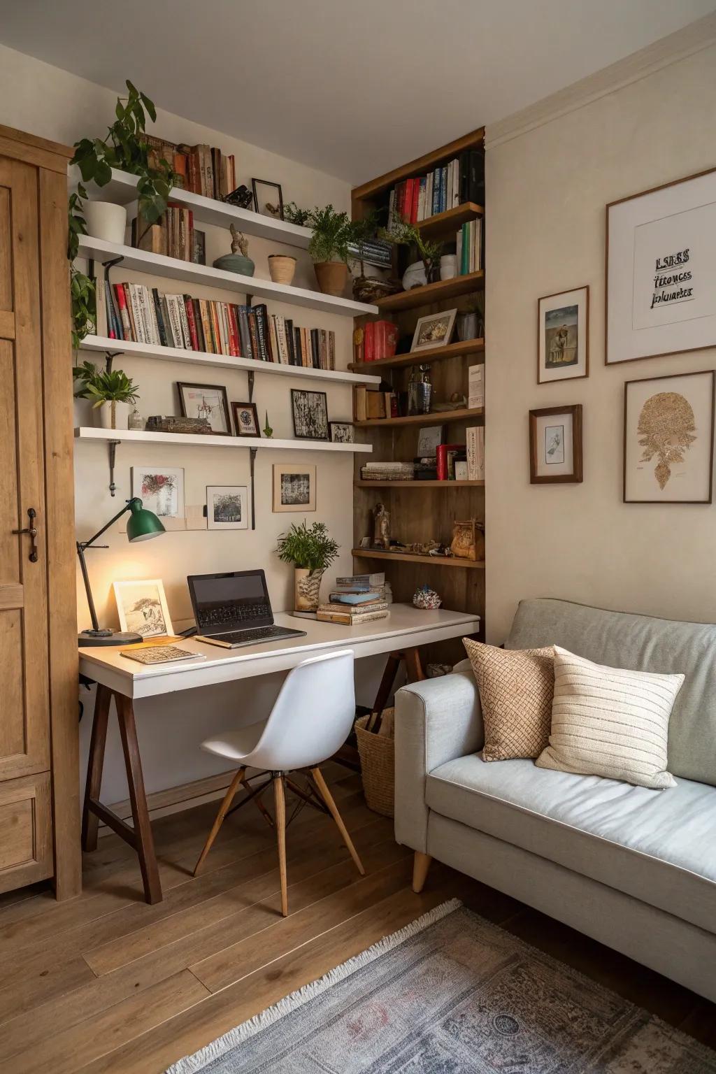 A versatile home office that doubles as a relaxation space.