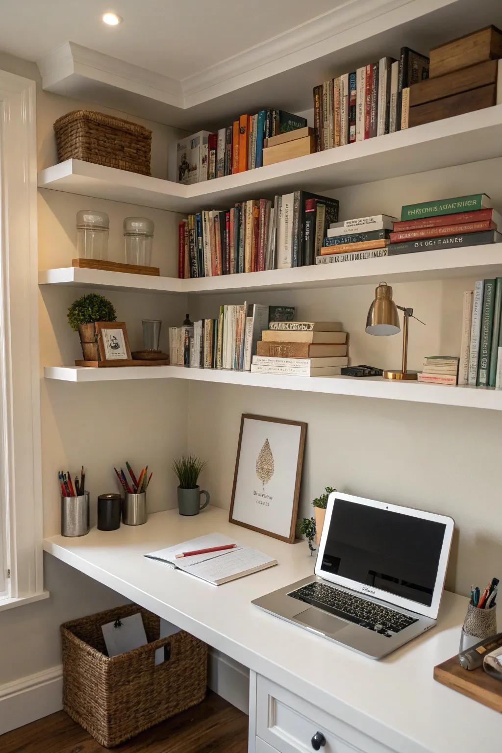 Nook shelves maximize space and introduce practicality.