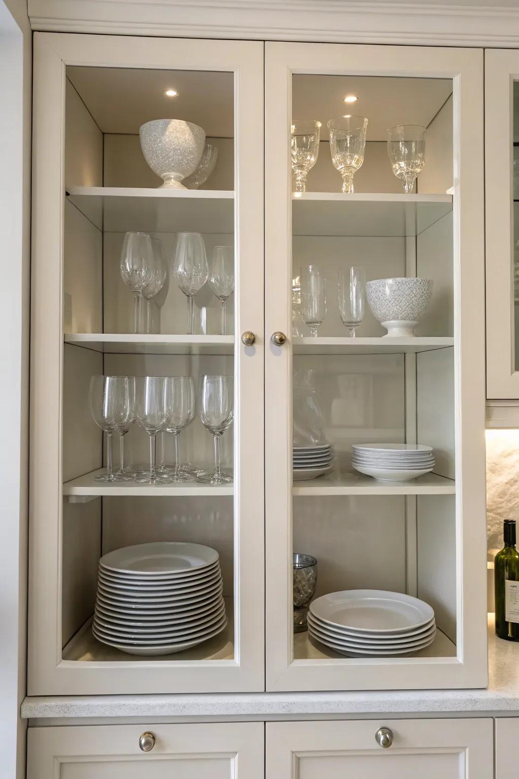 Minimalist glass cabinets with a simple yet elegant arrangement.